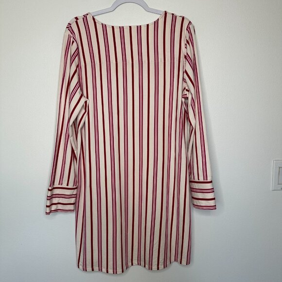 Soma Cool Nights Sleepshirt XL Red Cream Long Sleeve Striped - Picture 2 of 12